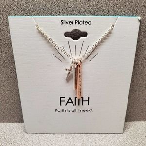 Faith Is All I Need Necklace Silver Plated Chain Cross Bar